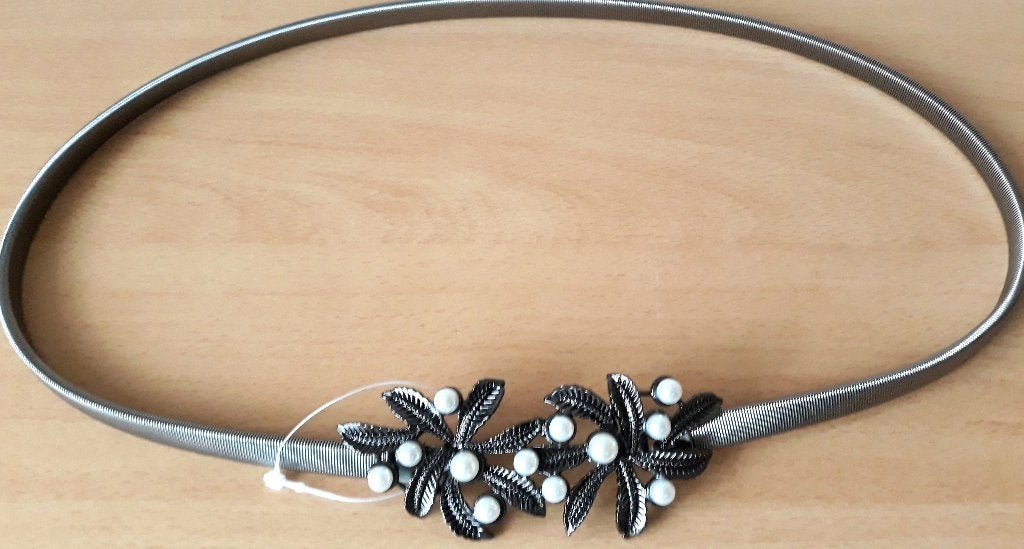 Zwarte rekbare riem met parels - Mt 36 t/m 46, Minder dan 3 cm, Minder dan 80 cm, Zwart, Nieuw