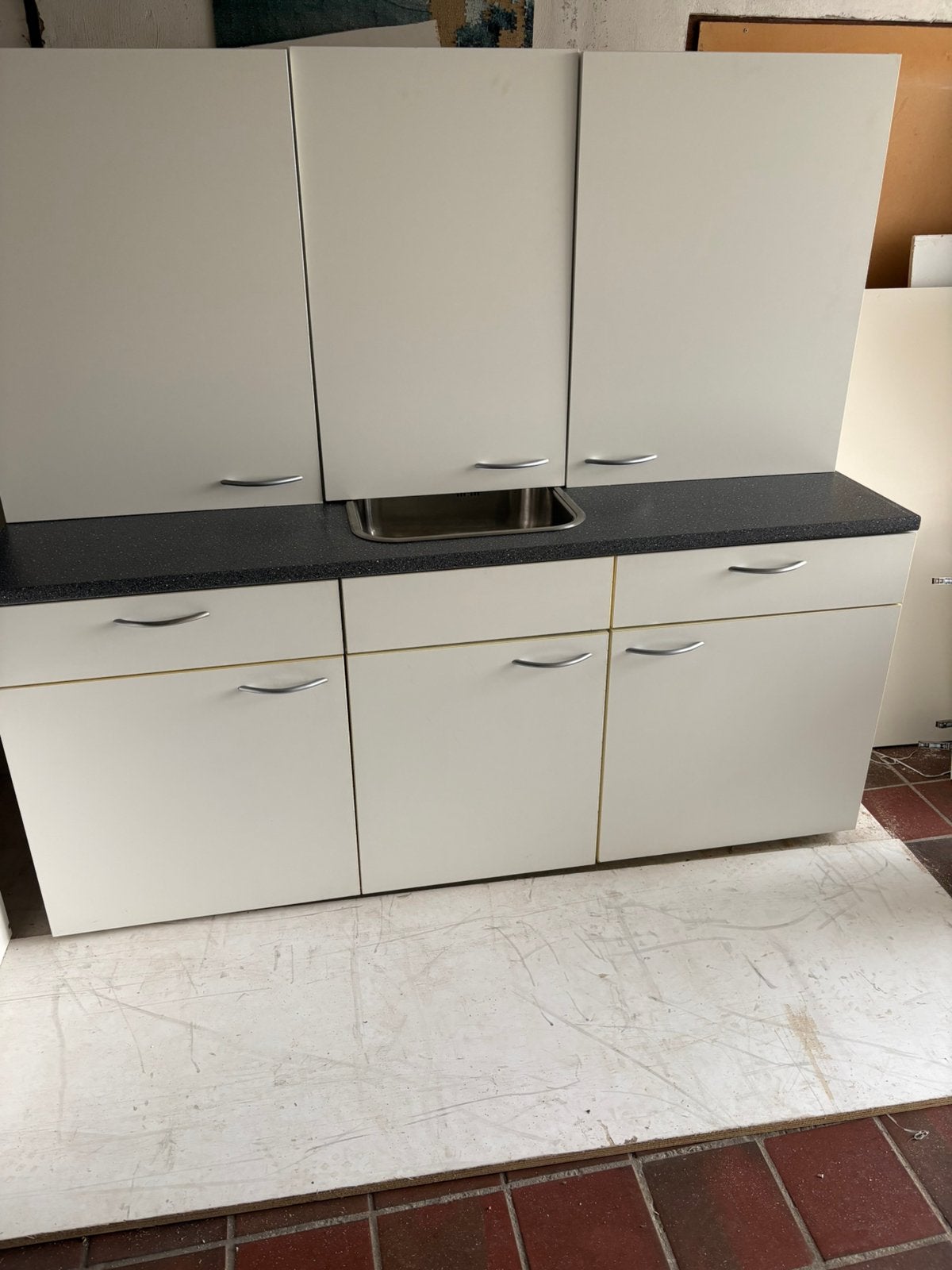 Keukenblok 170 cm met bovenkastjes, Ophalen, Gebruikt, Wit, Enkelwandige keuken