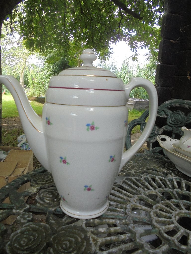 Hoge Koffie/Theepot Epiag met kleine bloemetjes en rode bies, Antiek en Kunst, Ophalen of Verzenden