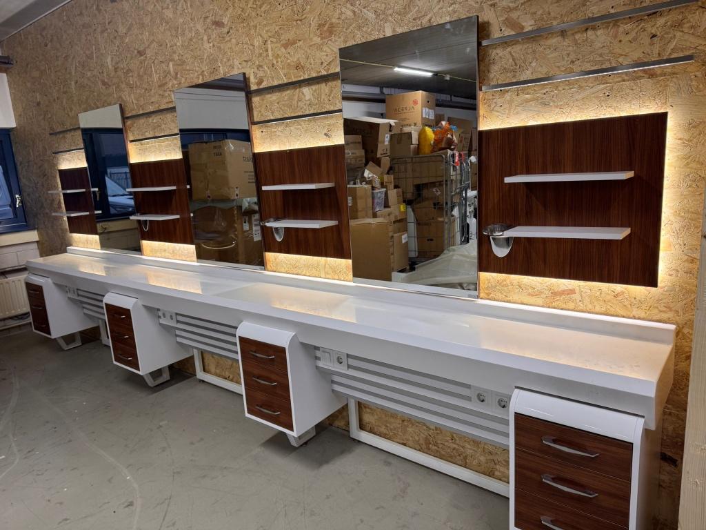 heren kapsalon kapper aptafel spiegel hout bruin wit barbier, Ophalen of Verzenden, Nieuw