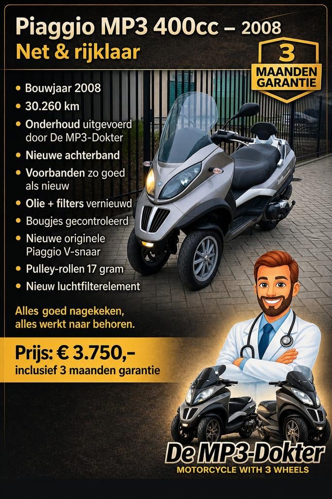 Piaggio mp3 400cc (De-MP3-Dokter), Motoren, Tuning en Styling, Ophalen
