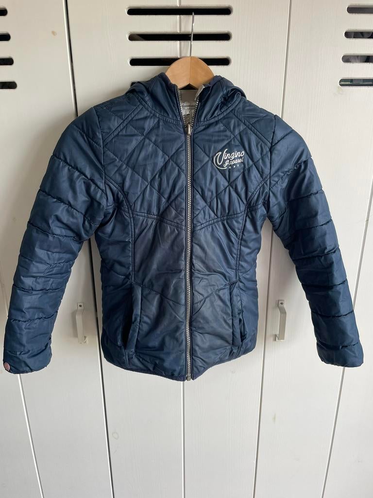Jas Vingino omkeerbaar blsuw/ zilver maat 140, Ophalen of Verzenden, Gebruikt, Meisje, Jas