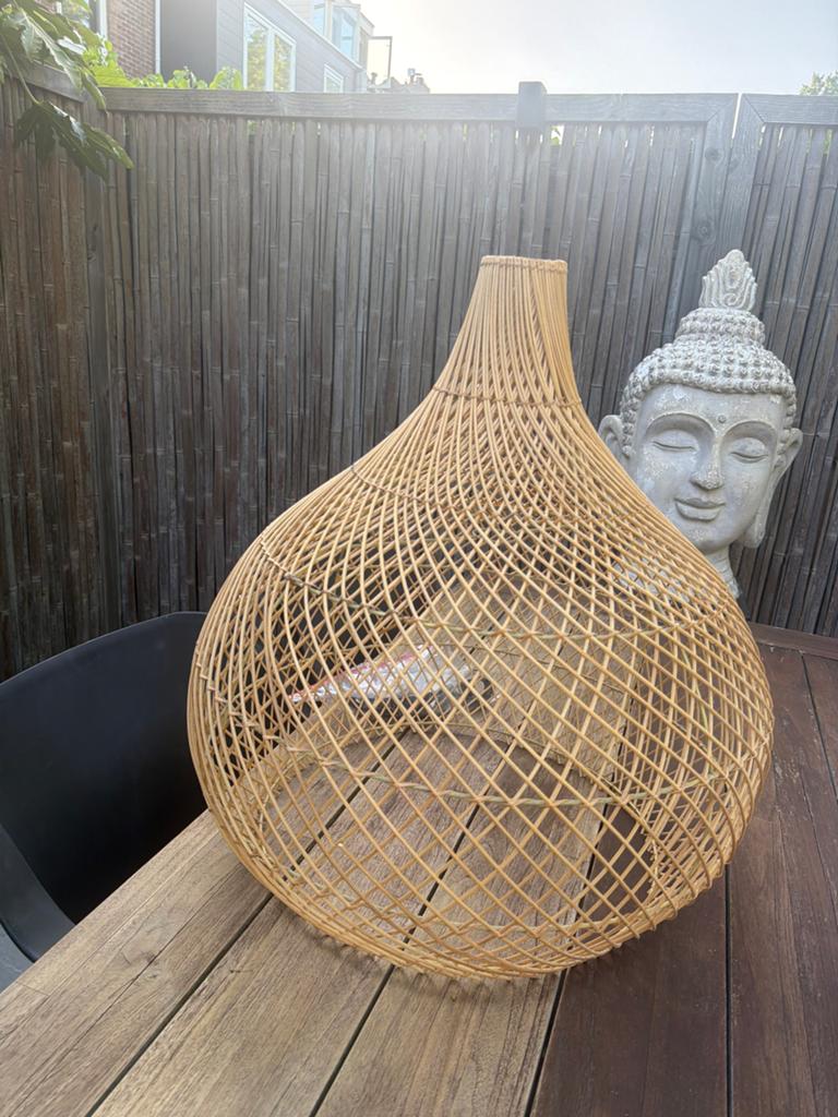 Rotan hanglamp - Boheemse stijl, Ophalen, Beige, Zo goed als nieuw, 50 cm of meer