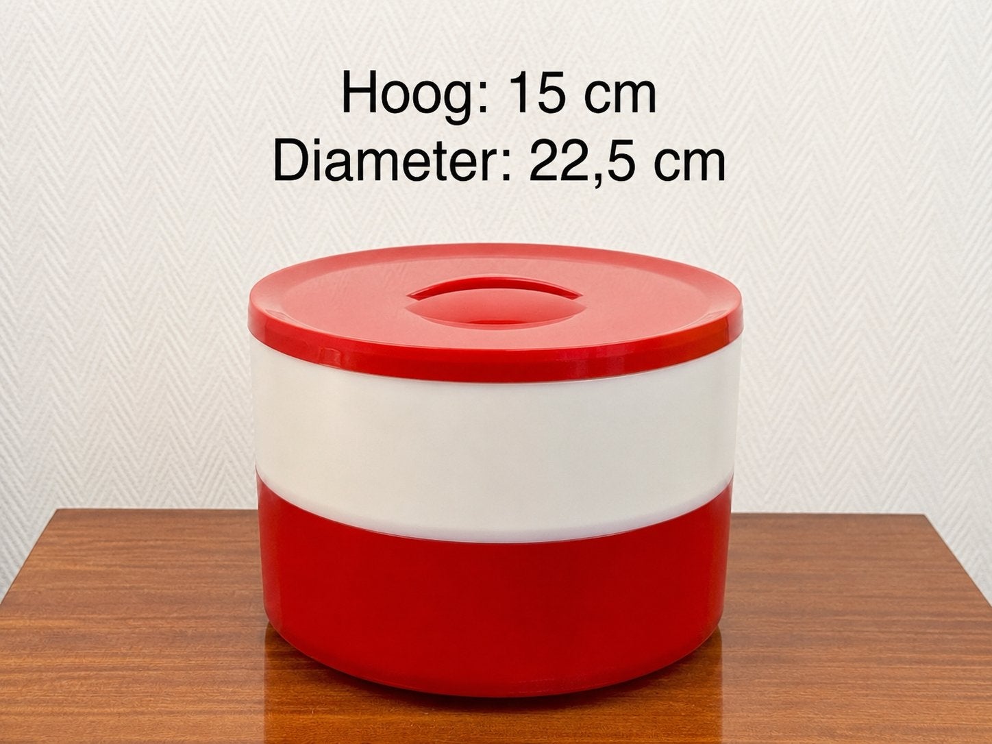 Retro jaren 70 voorraadpot / ijsemmer rood wit, Kunststof, Ophalen of Verzenden, Zo goed als nieuw, Voorraadpot