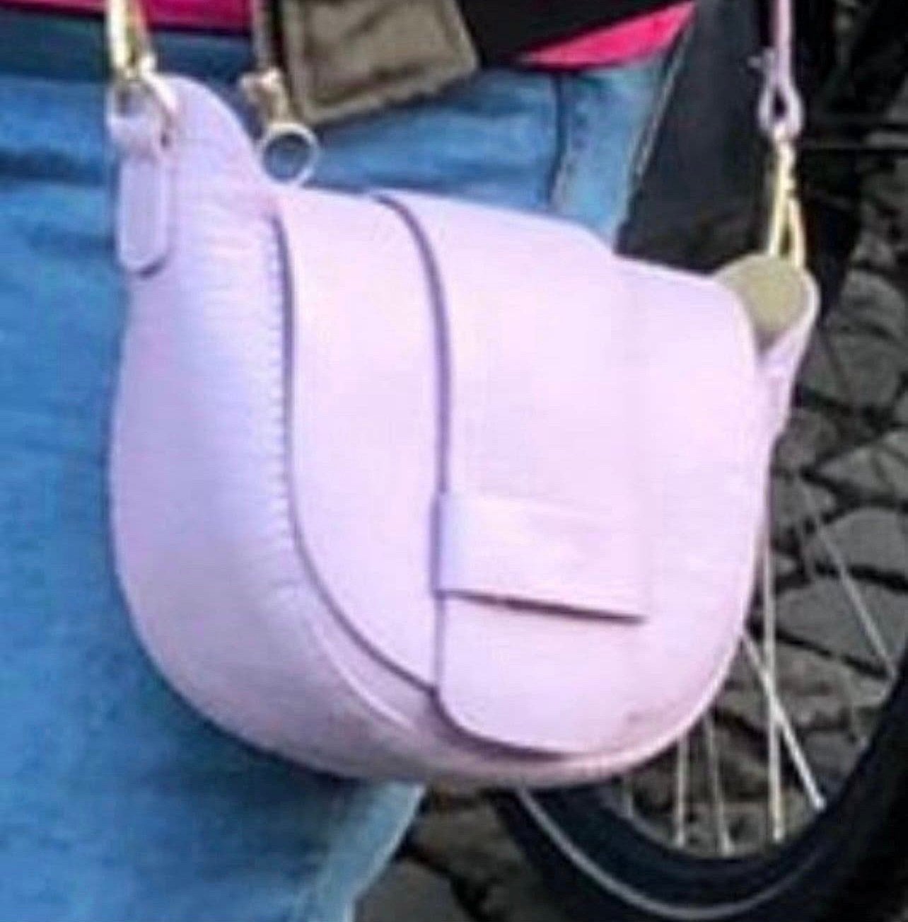 Lila leren handtas met lange riem, Ophalen of Verzenden, Zo goed als nieuw, Paars, Handtas