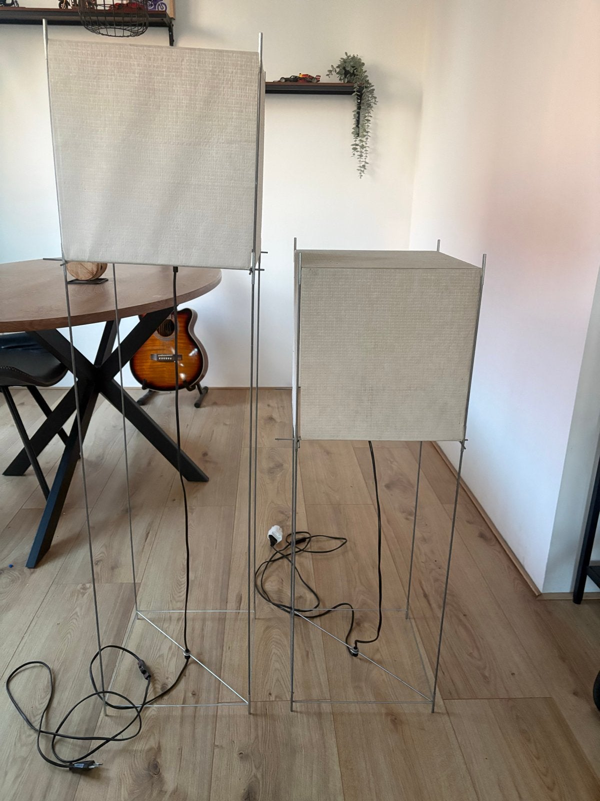 Set van 2  vloerlampen - Beige stoffen kappen, Gebruikt, Metaal, 150 tot 200 cm, E27 (groot)