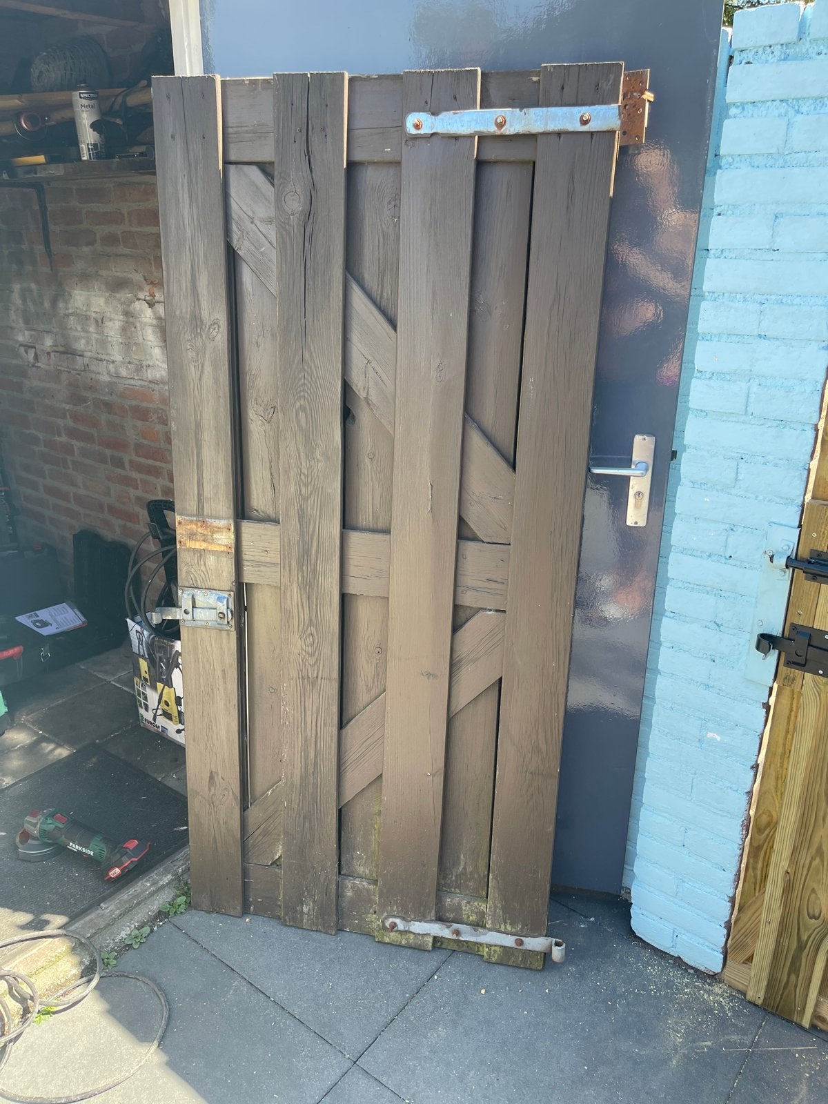 Houten tuinpoort met beslag, Tuin en Terras, Tuinhekken en Hekwerk, Ophalen, Met poort, Gebruikt, Tuinhek