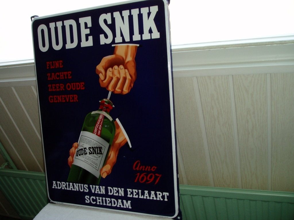 Emaille bord  Oude Snik, Ophalen, Gebruikt, Reclamebord