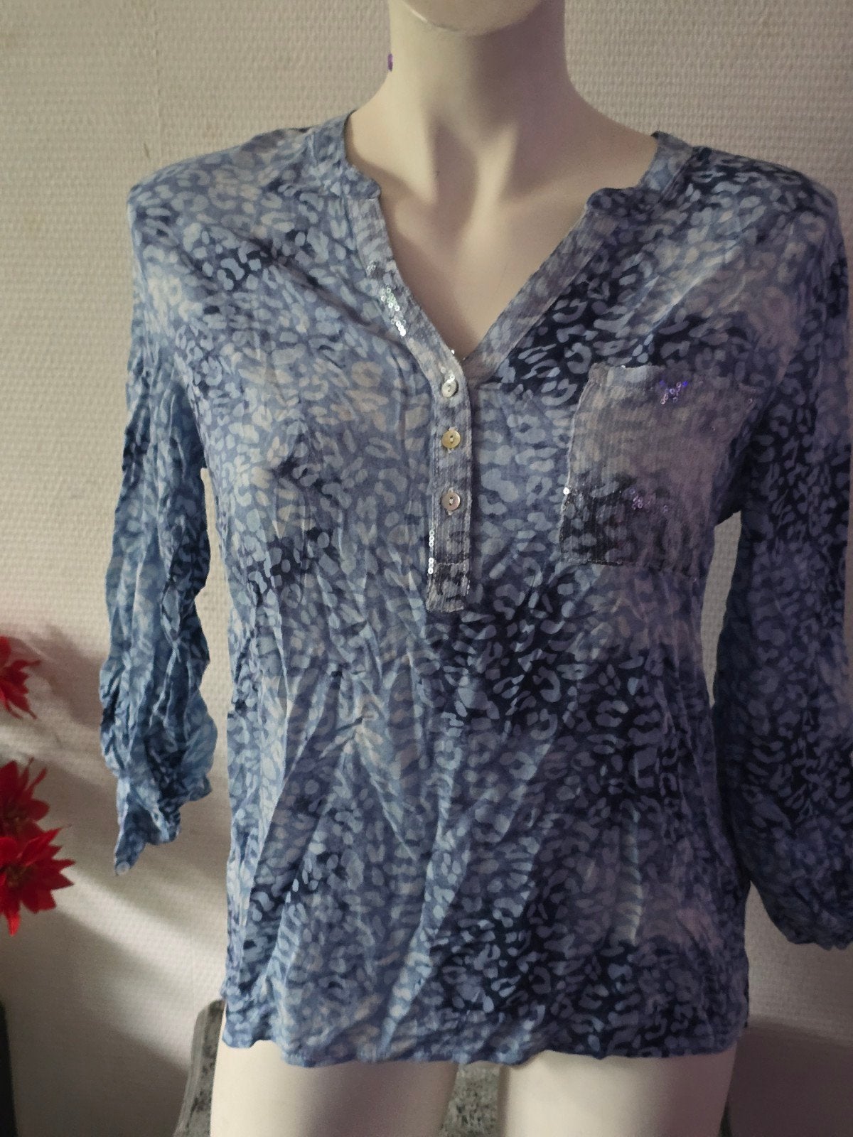 Janina dames tuniek dierenprint en pailletten, maat 36, Blauw, Ophalen of Verzenden, Maat 36 (S), Gedragen