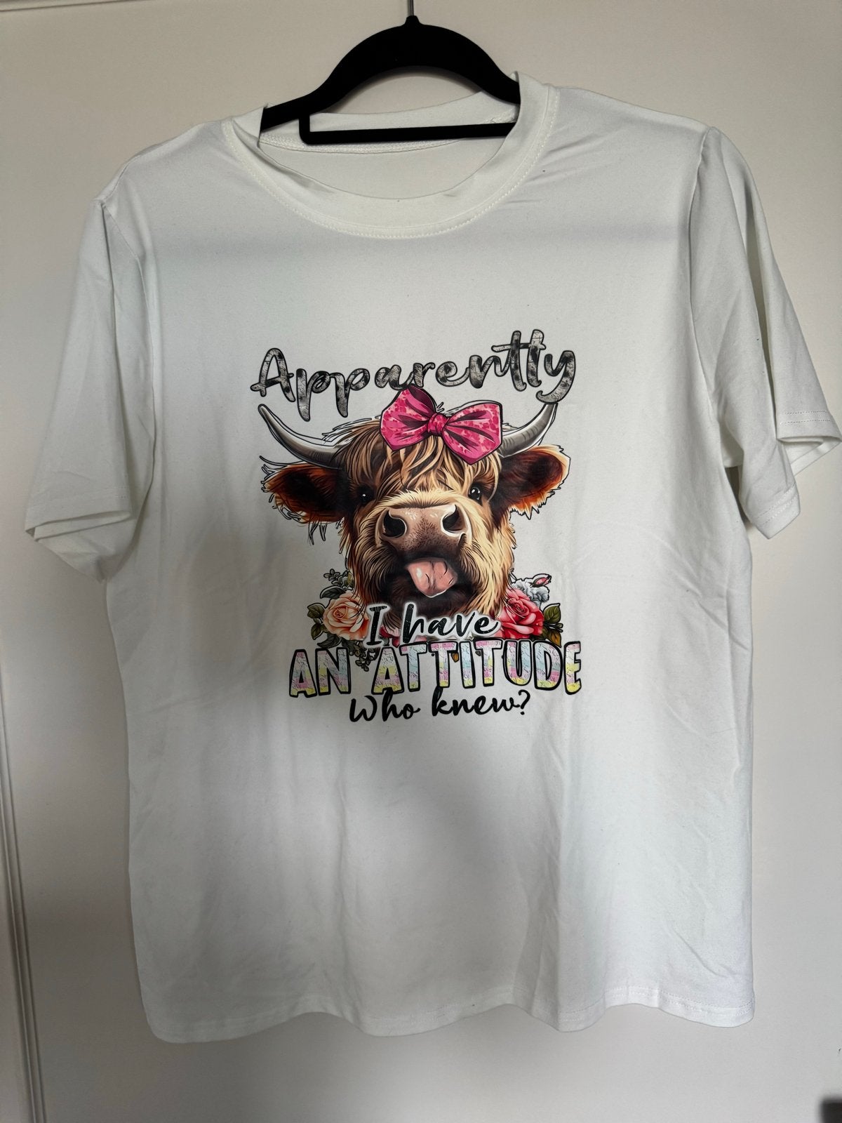 Wit T-shirt met Schotse Hooglander print, Kleding | Dames, T-shirts, Wit, Zo goed als nieuw, Korte mouw, Ophalen