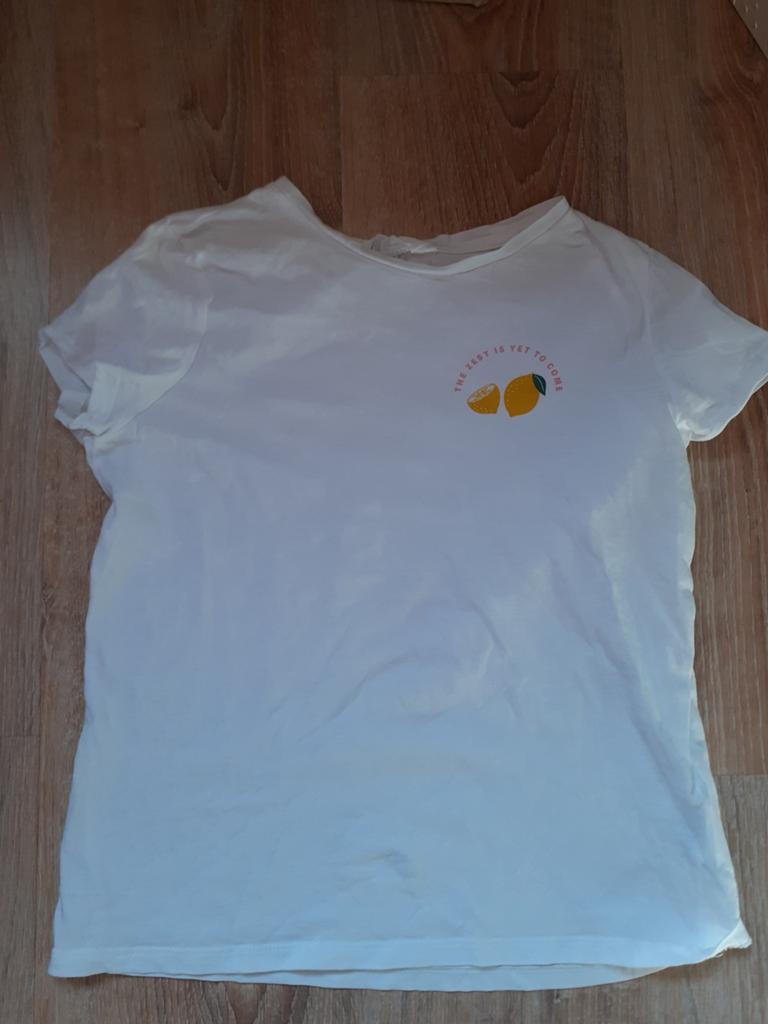 Zgan wit T shirt met citroentjes maat 146/152, Kinderen en Baby's, Kinderkleding | Maat 146, Meisje, H&M, Ophalen of Verzenden