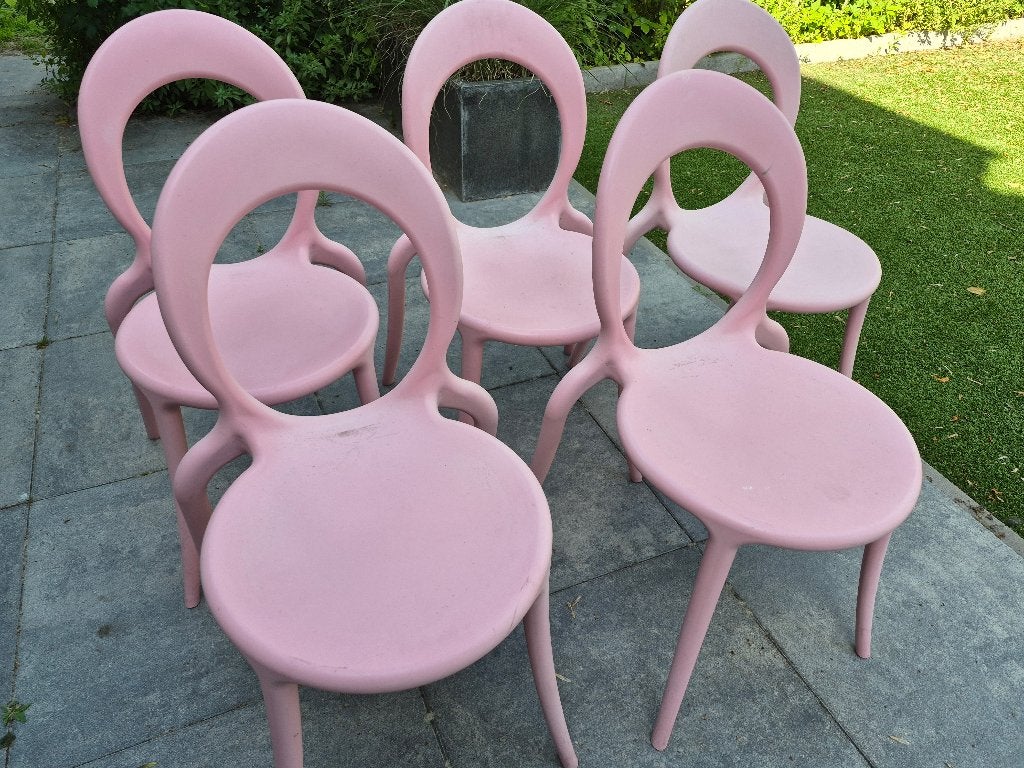 5 leuke roze design stoelen van sintesi, Huis en Inrichting, Stoelen, Ophalen, Kunststof, Gebruikt, Overige kleuren