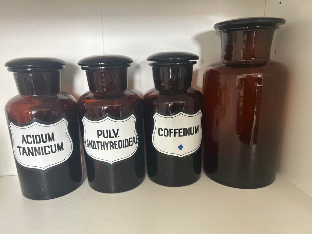 Set van 4 Antieke Apothekersflessen met Stop, Ophalen of Verzenden