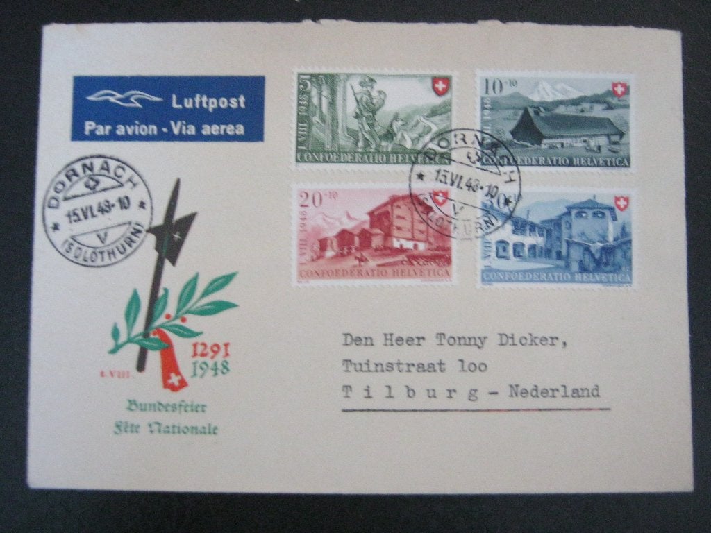 FDC Pro Patria 1948 (Mi. 508-511) met plaatfout 511 III, Ophalen of Verzenden, Gestempeld