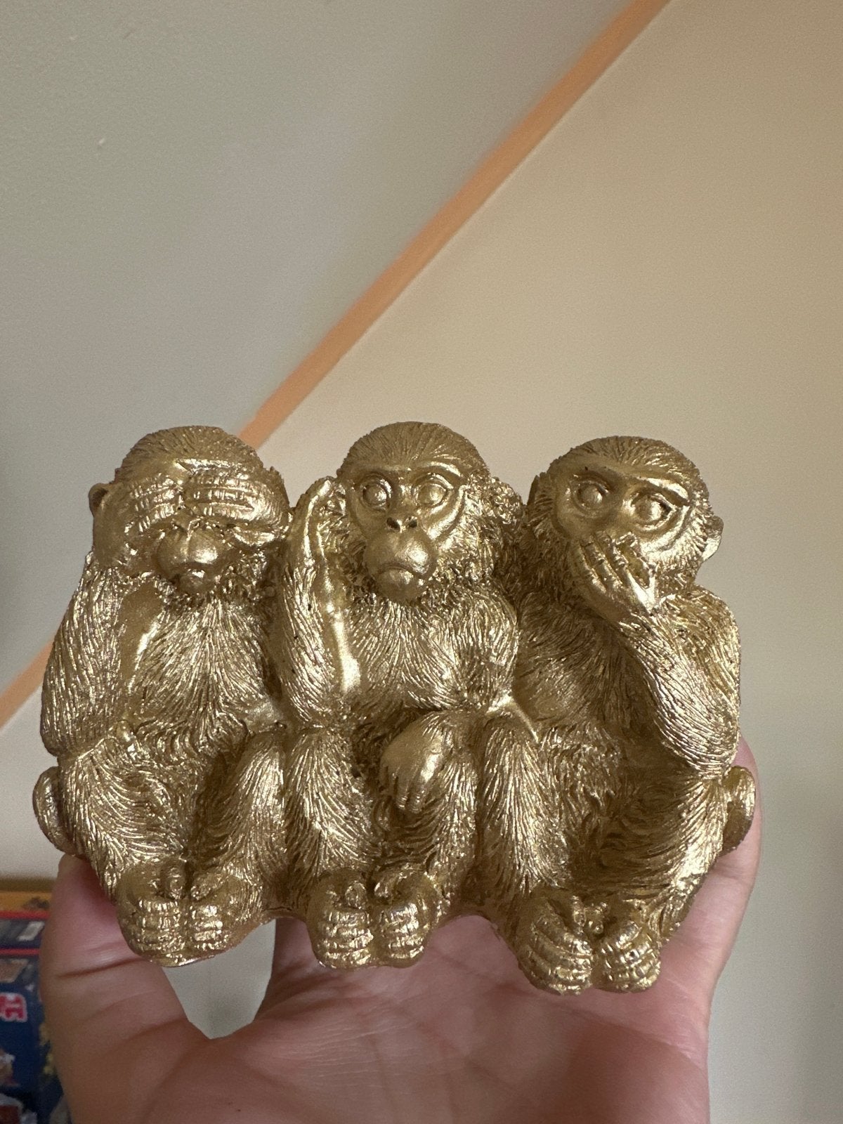 Gouden Drie Wijze Apen Beeldje - Horen, Zien, Zwijgen, Huis en Inrichting, Woonaccessoires | Overige, Ophalen, Overige materialen