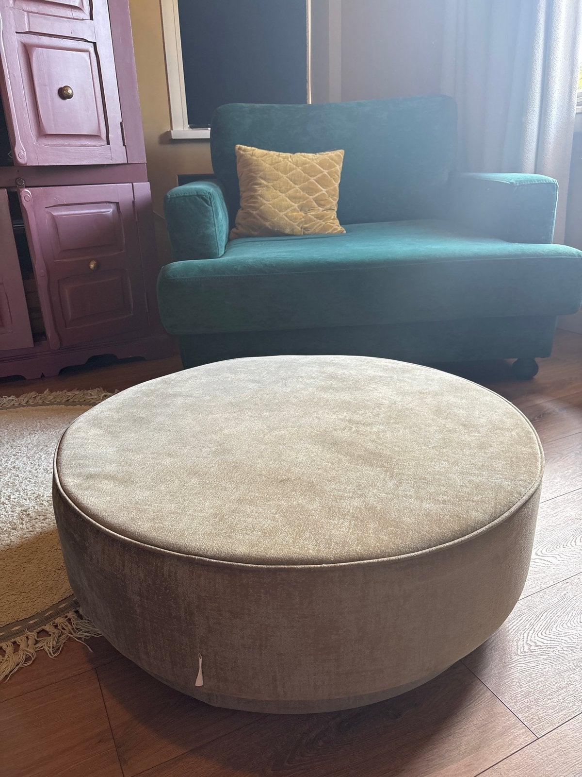 Nette Ronde poef (dia 80cm) van fluweel, merk VT wonen, Huis en Inrichting, Ophalen, Rond, Minder dan 50 cm, Zo goed als nieuw