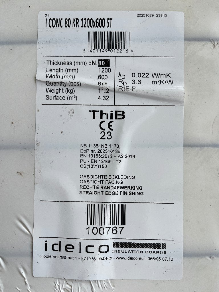 isolatie PIR, idelco, 8 cm, Ophalen, 4 tot 8 cm, Nieuw, 15 m² of meer