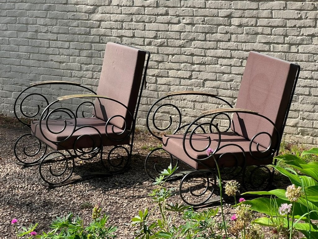 Set van 2 sierlijke metalen tuinfauteuils, Ophalen, Zo goed als nieuw, Metaal