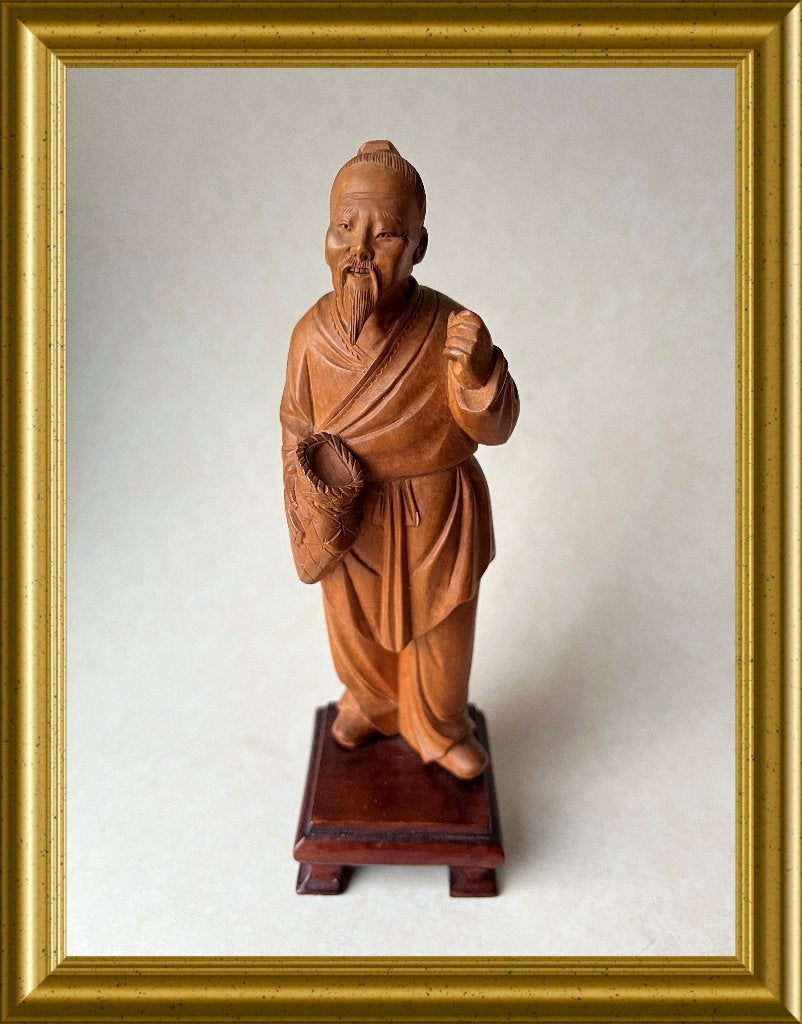 Chinees houten beeldje: man, houtsnijwerk, Antiek en Kunst, Minder dan 20 cm, Ophalen of Verzenden, Handgemaakt, Beeld