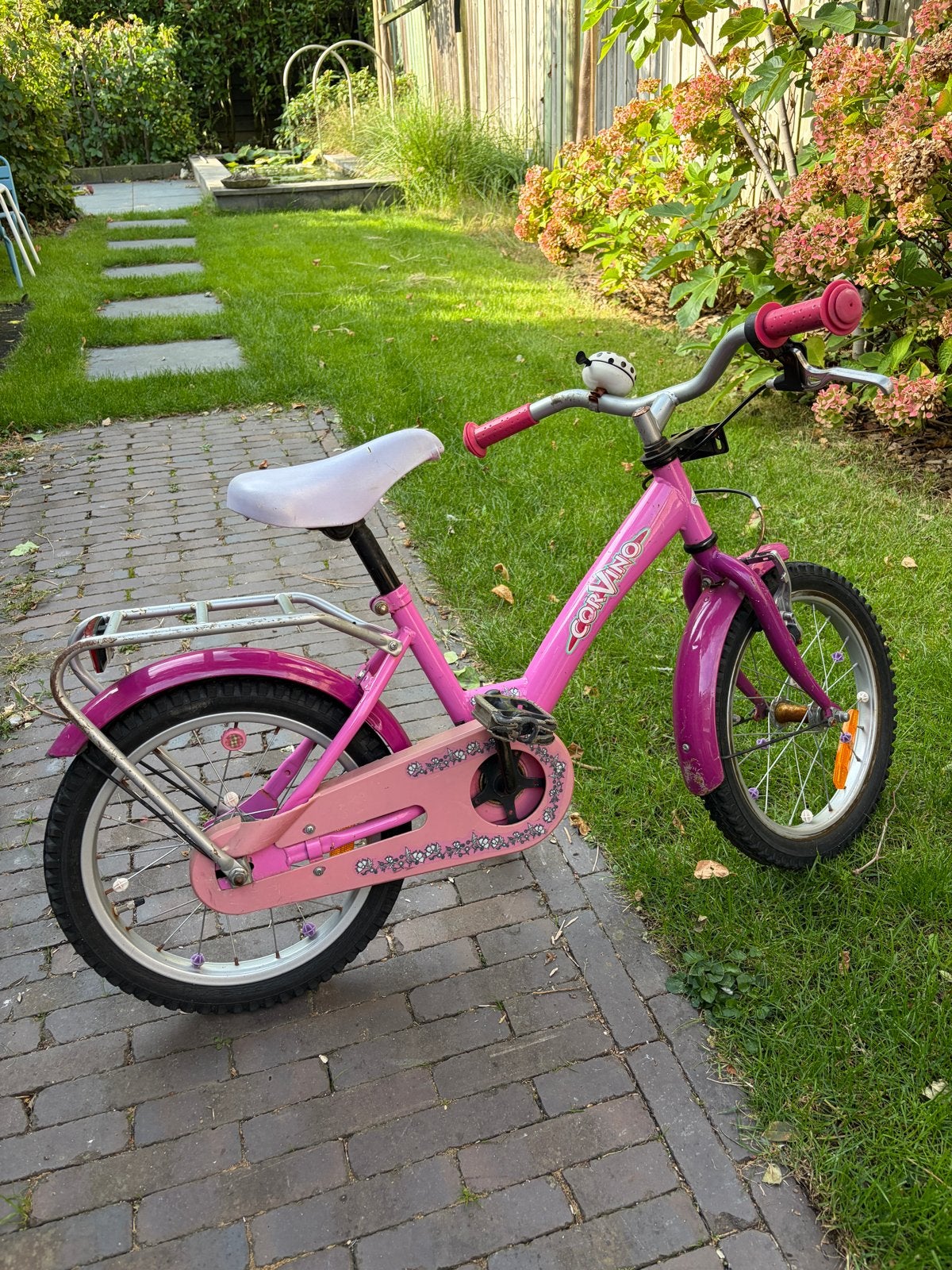 Roze Kinderfiets 16 inch - Corvino, Ophalen, Gebruikt, Velgrem, 16 tot 20 inch