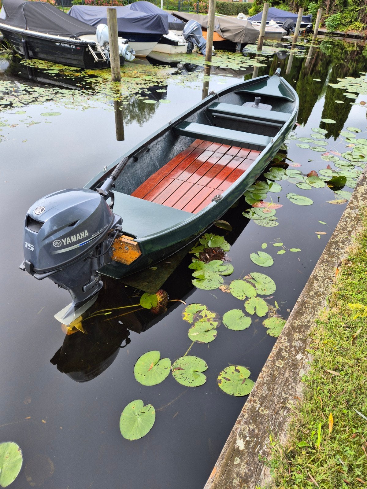 Polyester punter/sloep met Yamaha 15 PK en dekzeil, Afdekzeil, Buitenboordmotor, Sloep, Polyester