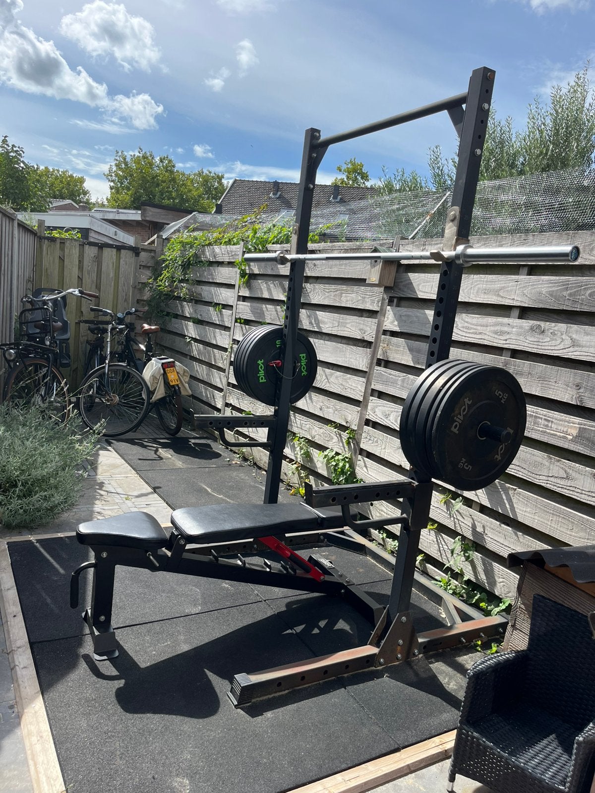 Squatrek lifemaxx fitnessbankje, halterstang en gewichten, Sport en Fitness, Ophalen, Gebruikt, Armen, Halterset
