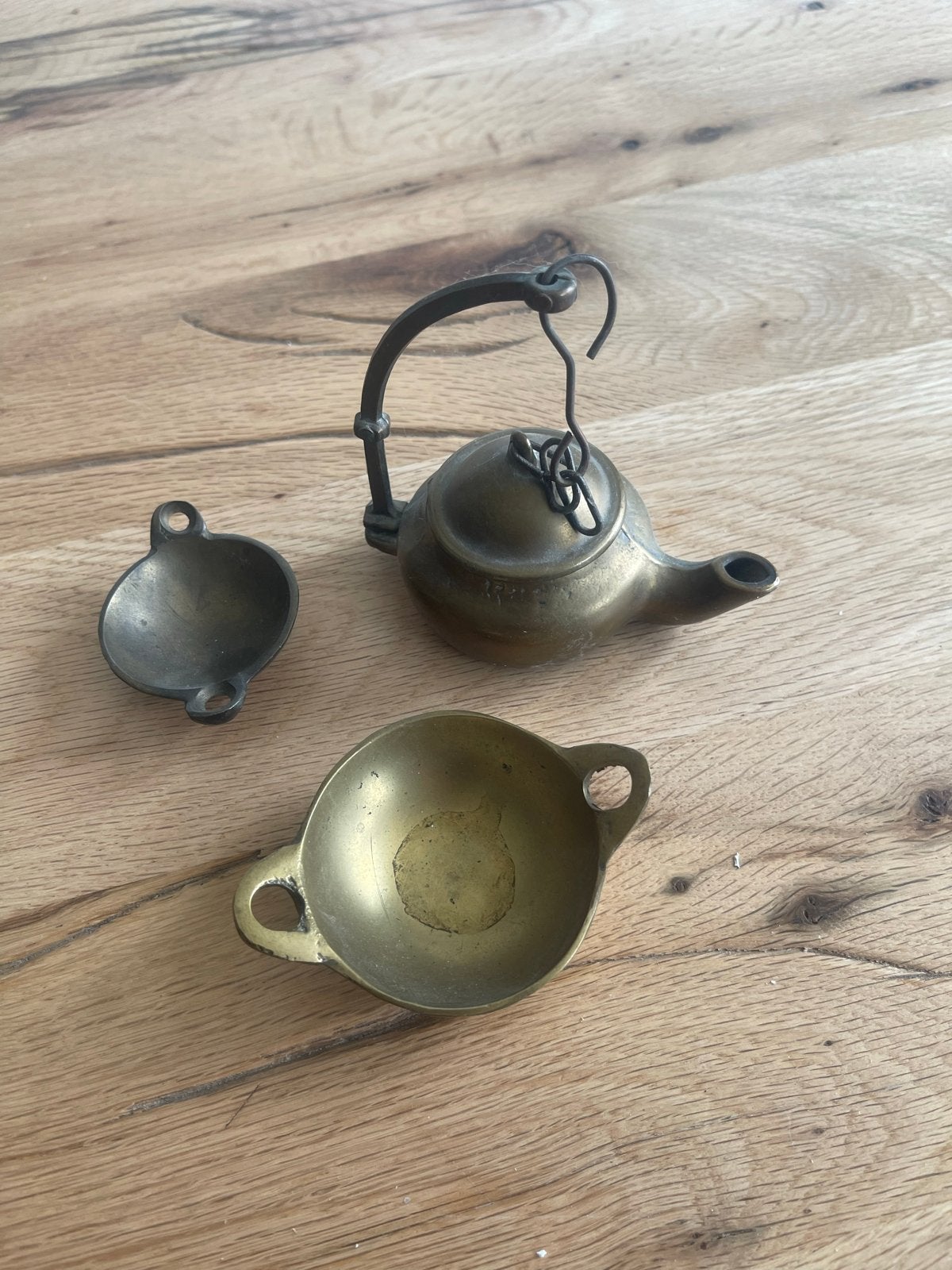Vintage messing keteltje met 2 schaaltjes –Made in India, Ophalen of Verzenden