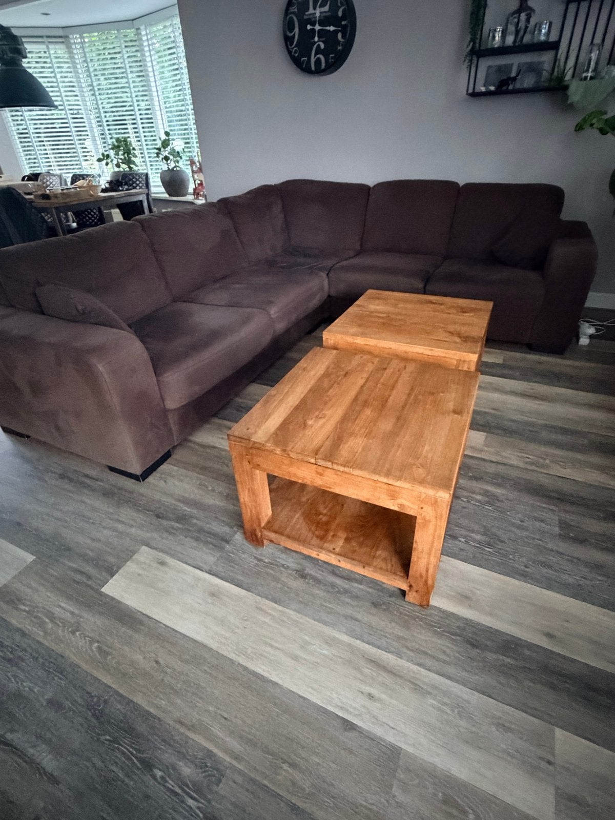 Set van 2 massief houten salontafels met lade, Ophalen, Gebruikt, 50 tot 100 cm, 50 tot 100 cm