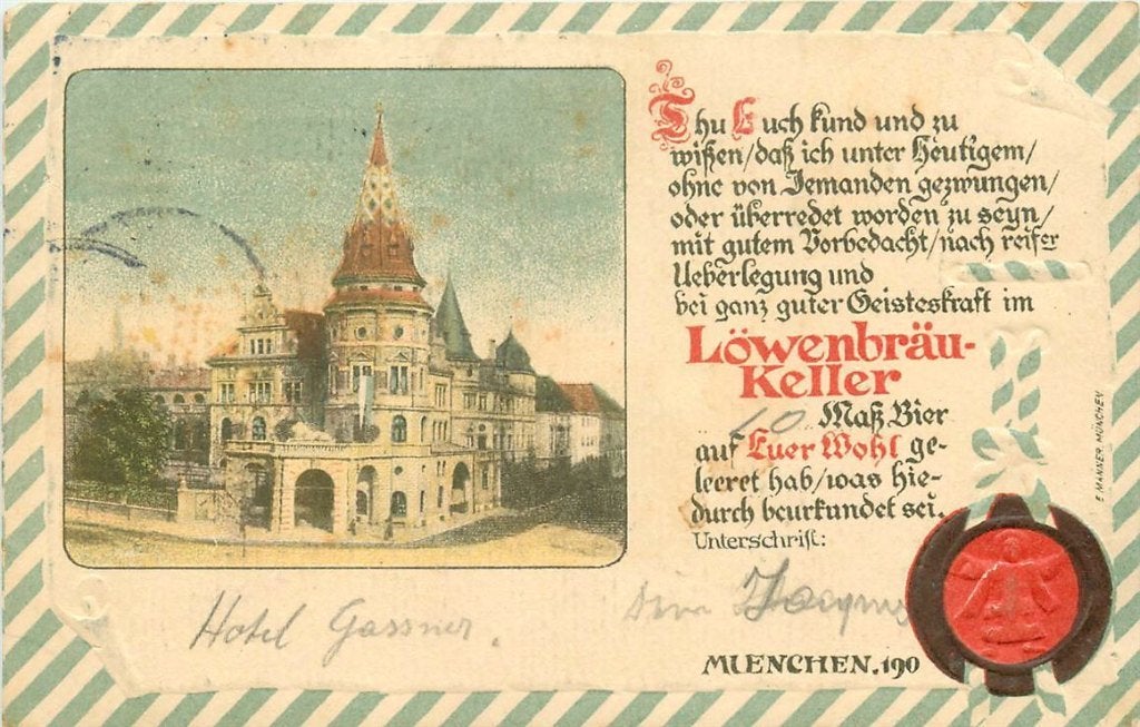 379-024-013 Munchen Lowenbraukeller, Verzamelen, Ophalen of Verzenden, Voor 1920, Duitsland