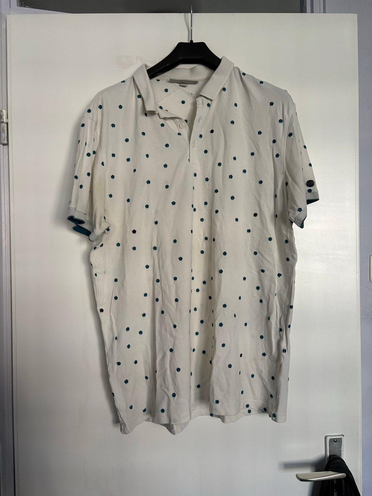 Cast Iron Polo Shirt - Wit met blauwe bloemen (XXL), Ophalen of Verzenden, Zo goed als nieuw, Overige maten, Wit
