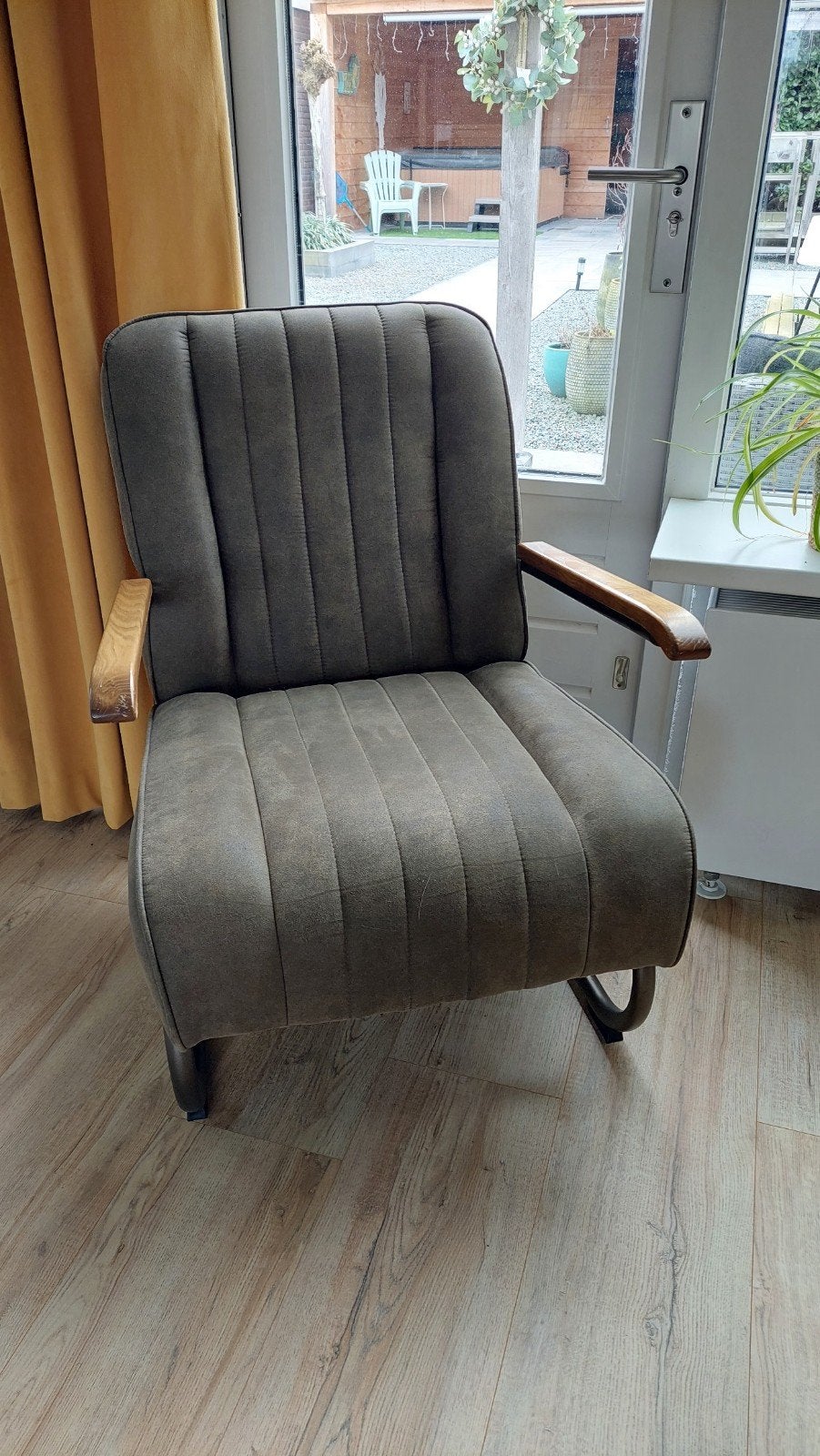 Fauteuil olijfgroen met armleuningen, Huis en Inrichting, Fauteuils, Ophalen, Gebruikt, 75 tot 100 cm, 50 tot 75 cm