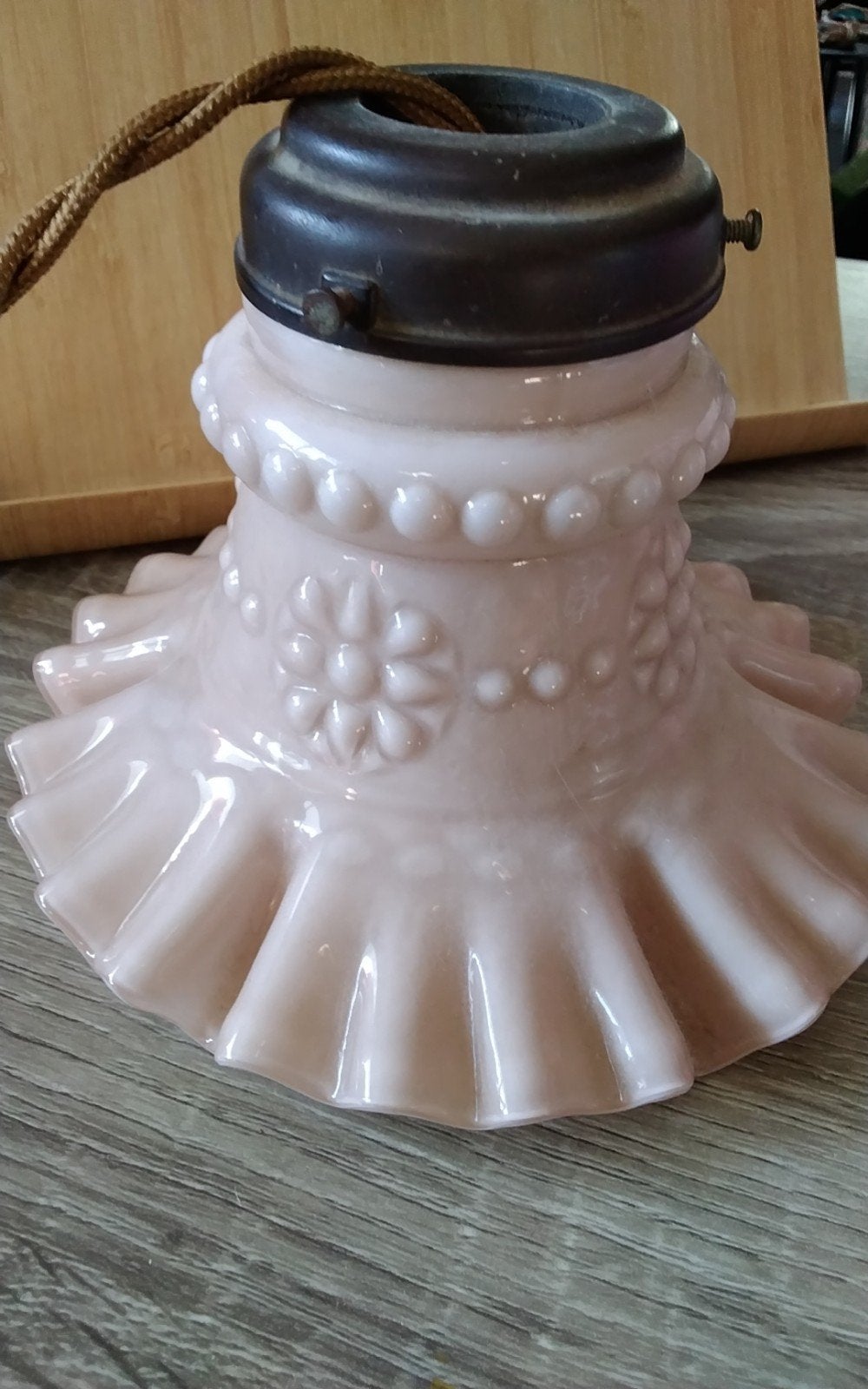 Plafond  lamp kap licht roze jaren 50/60, Huis en Inrichting, Lampen | Lampenkappen, Ophalen of Verzenden, Rond, Minder dan 25 cm