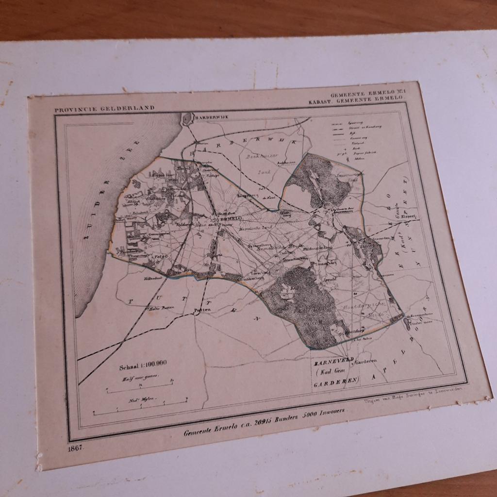 Oude Kaart 1867 Gemeente Ermelo, Gelezen, Verzenden, Landkaart, 1800 tot 2000