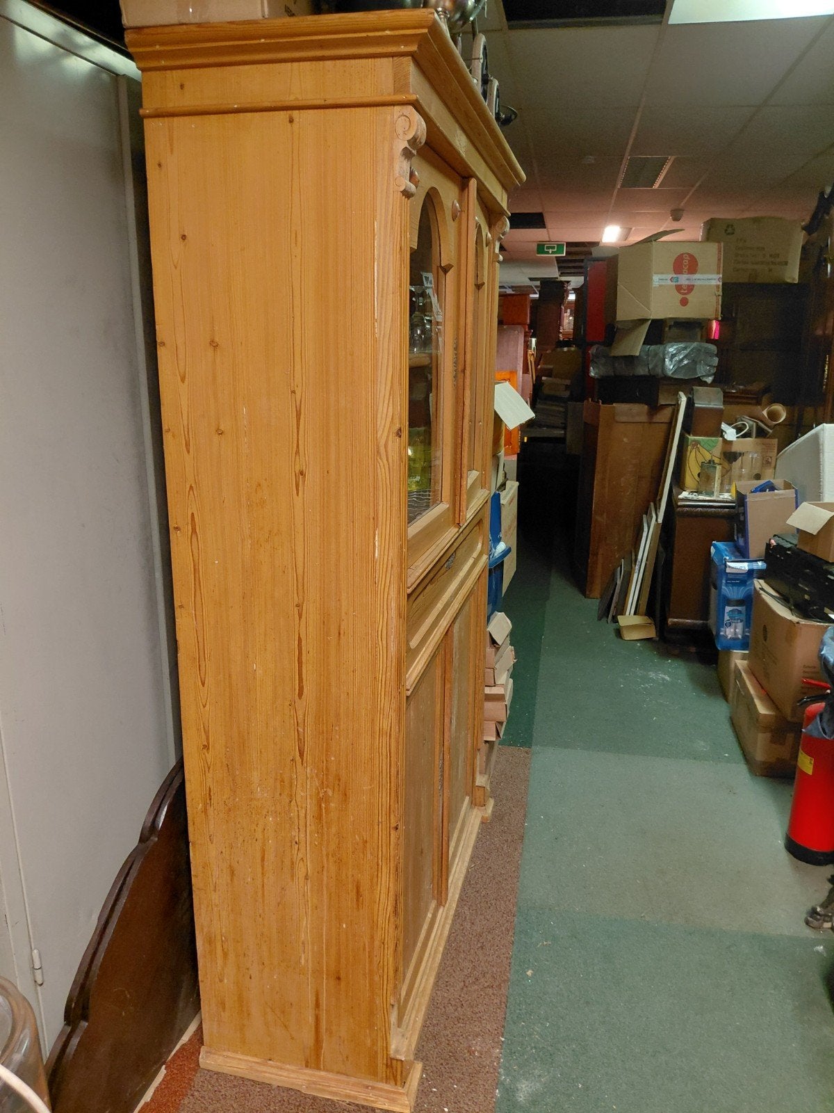 Oude Grenen vitrine/ buffetkast, Ophalen, Gebruikt, 100 tot 150 cm, 150 tot 200 cm