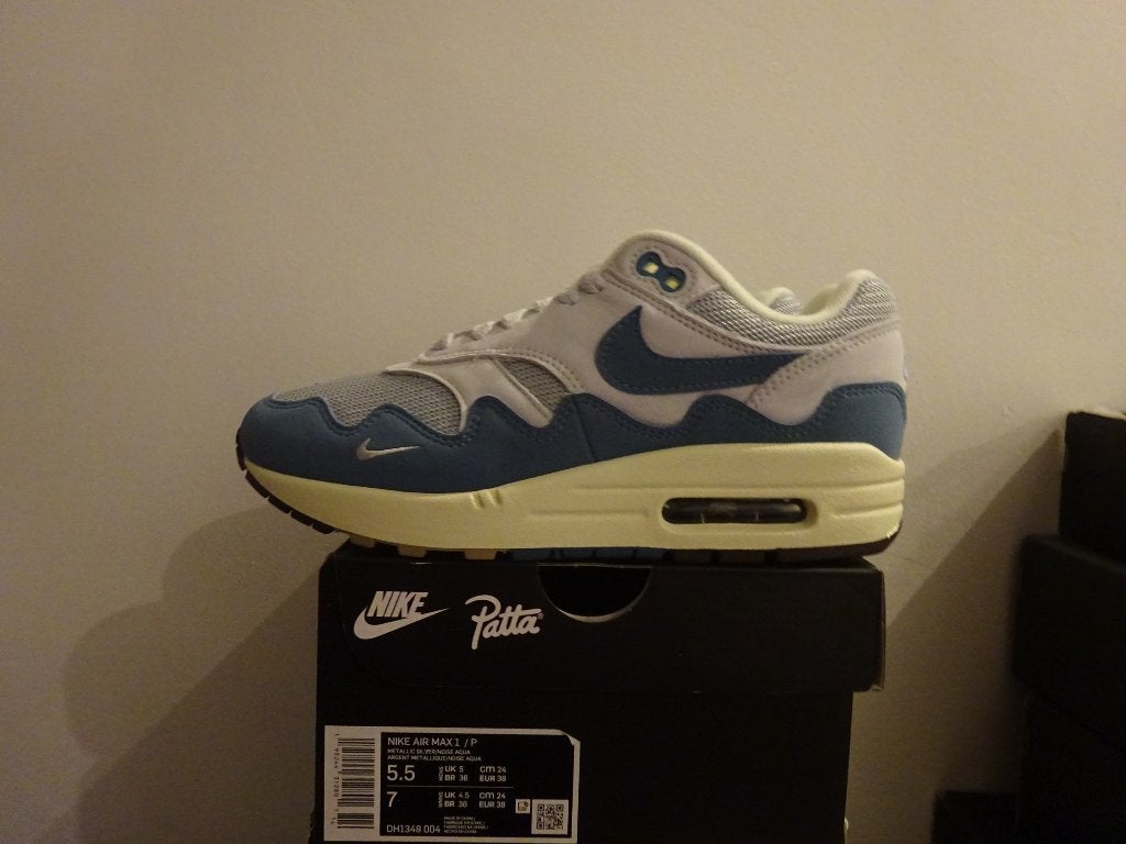 Nike Air Max 1 Patta Waves 'Noise Aqua' Maat 38, Blauw, Nike, Nieuw, Ophalen of Verzenden