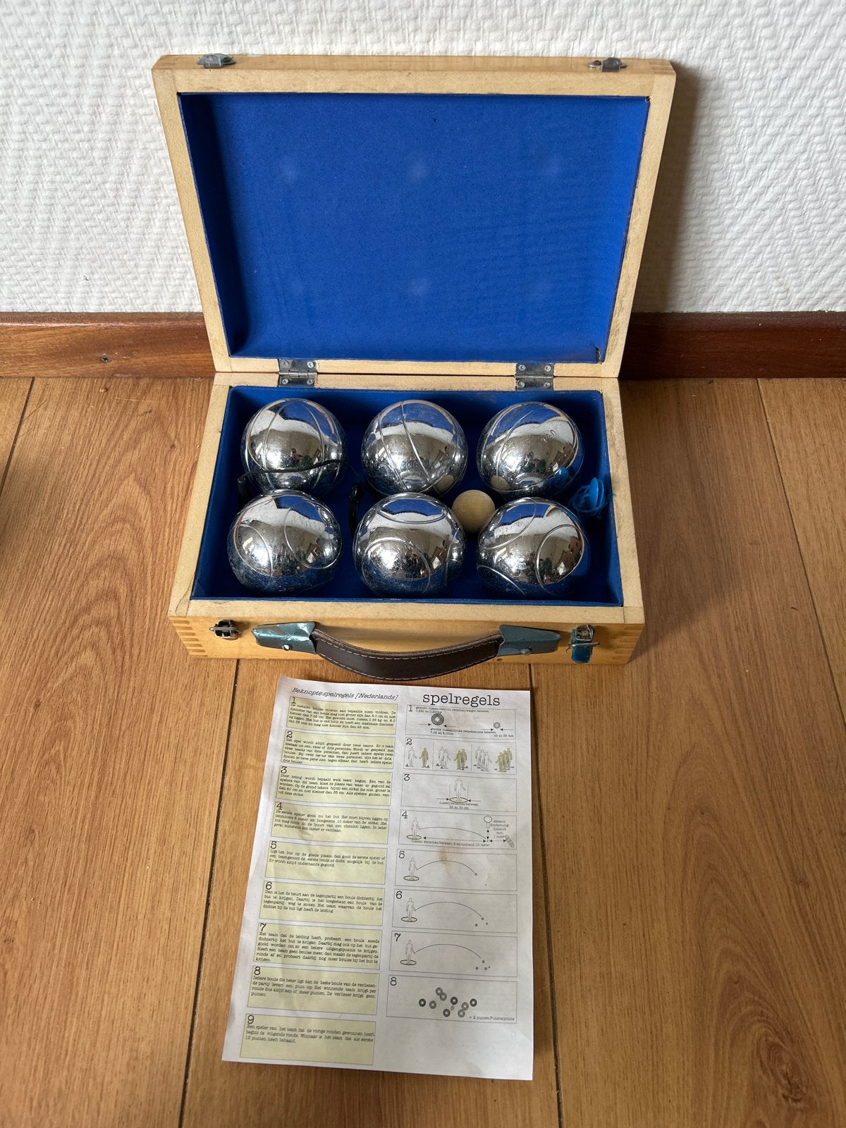 Petanque set met 6 ballen in houten kist, Ophalen of Verzenden, Gebruikt