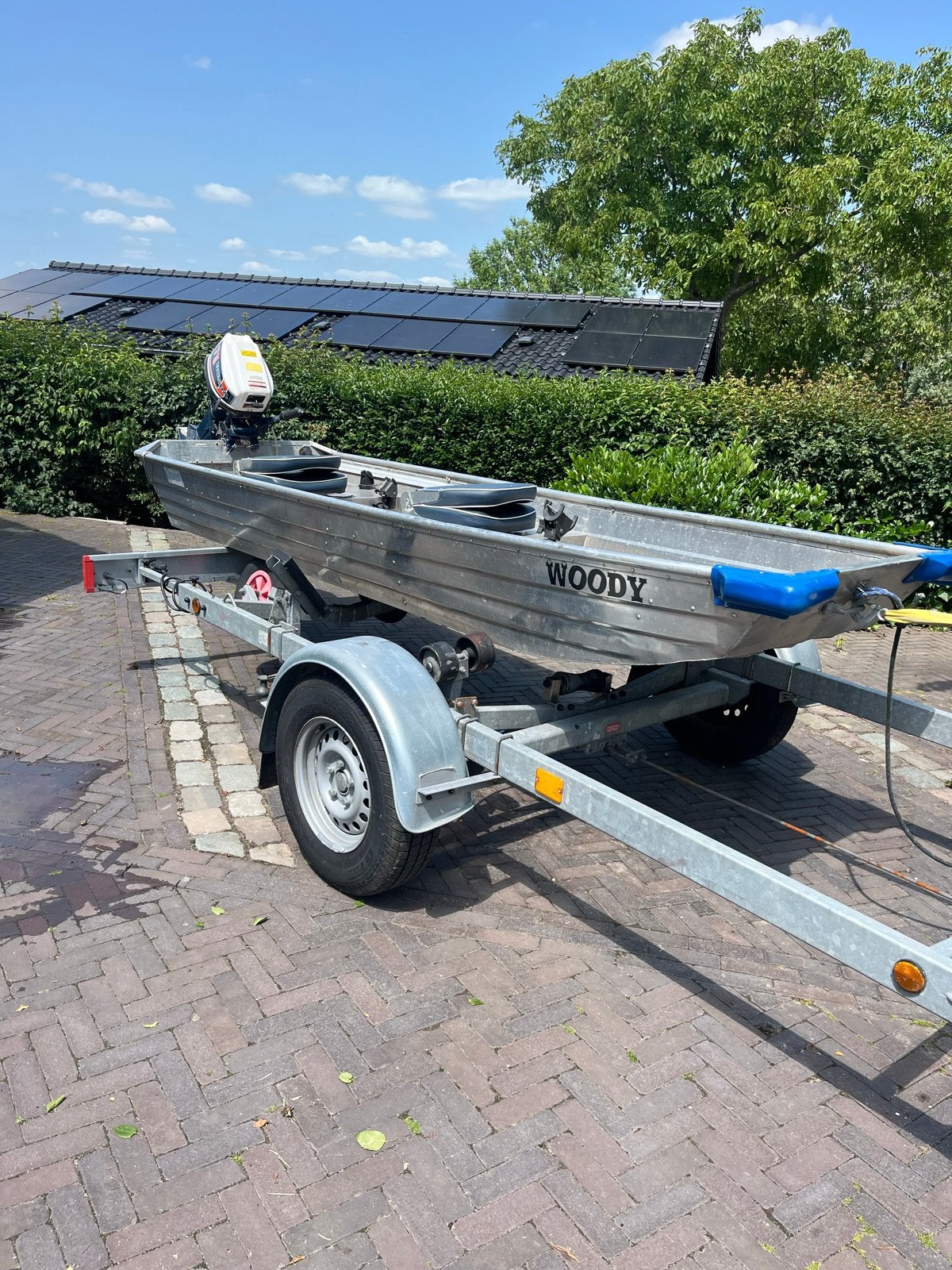 Aluminium platbodem met Honda 7.5 pk buitenboordmotor, Overige merken, Gebruikt, Buitenboordmotor, Aluminium