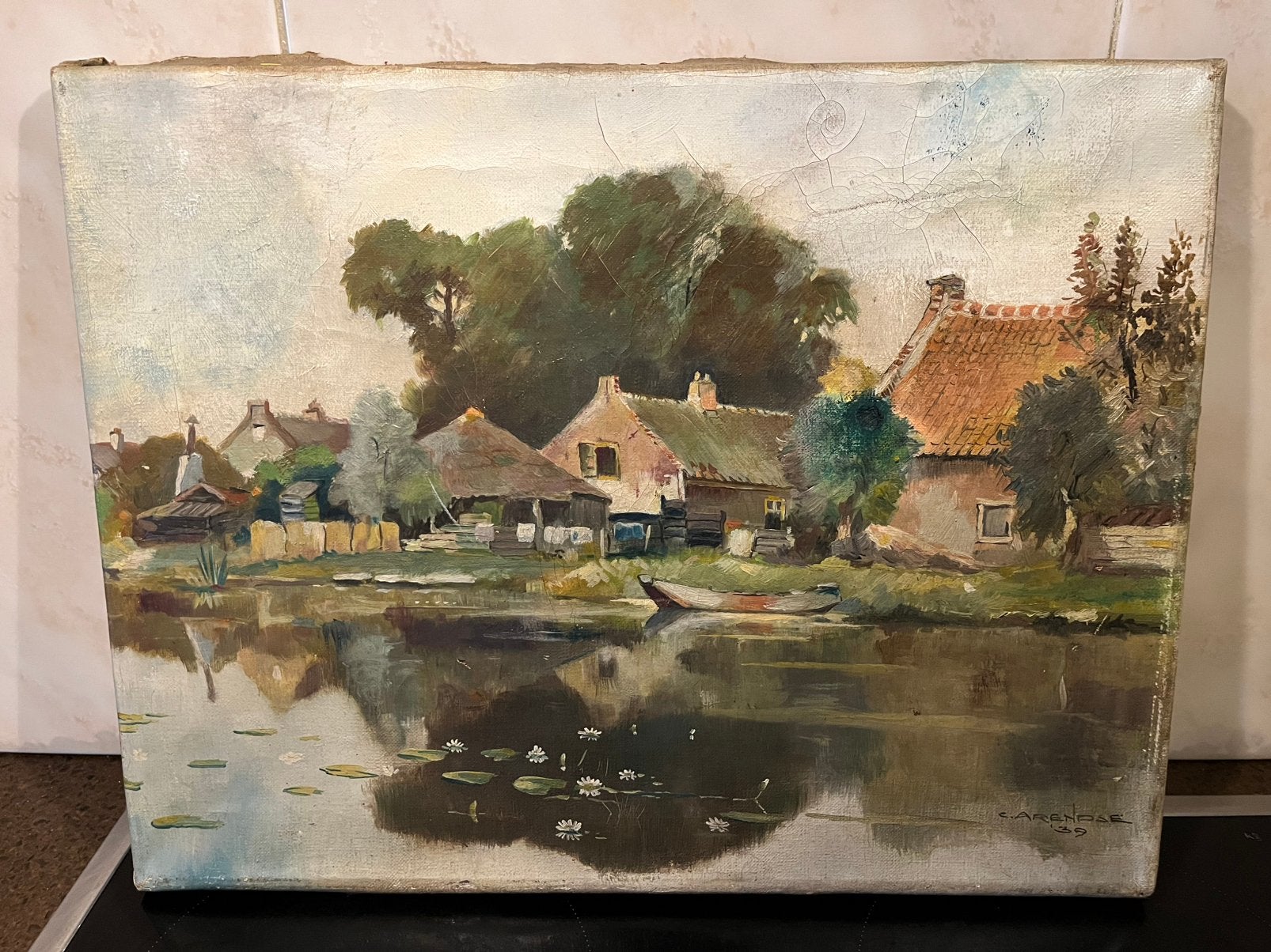 Antiek olieverf dorpsgezicht schilderij, Ophalen