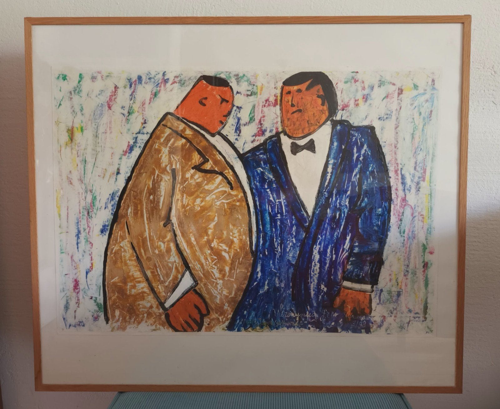 Schilderij: twee mannen. Origineel en uniek., Ophalen, Figuren, Papier/karton, Gemengde techniek