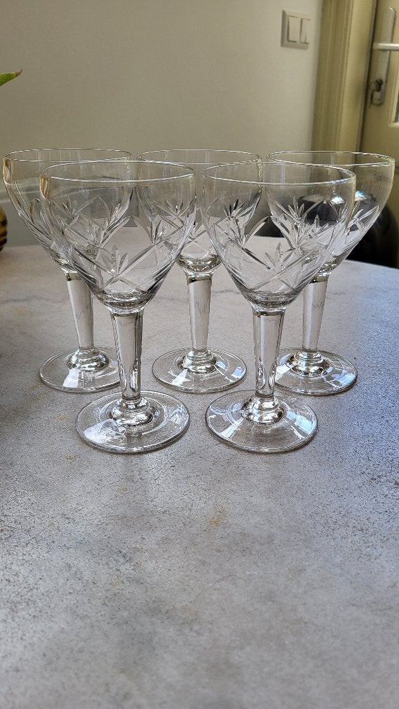 Gegraveerde glaskristallen glazen 6 rood hoogte 13,5 cm, Antiek en Kunst, Antiek | Glas en Kristal, Ophalen