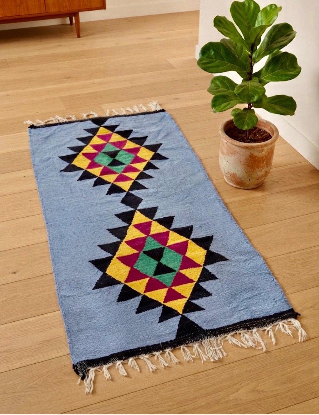 Handgemaakte berber, 200 cm of meer, Groen, Rechthoekig, 50 tot 100 cm
