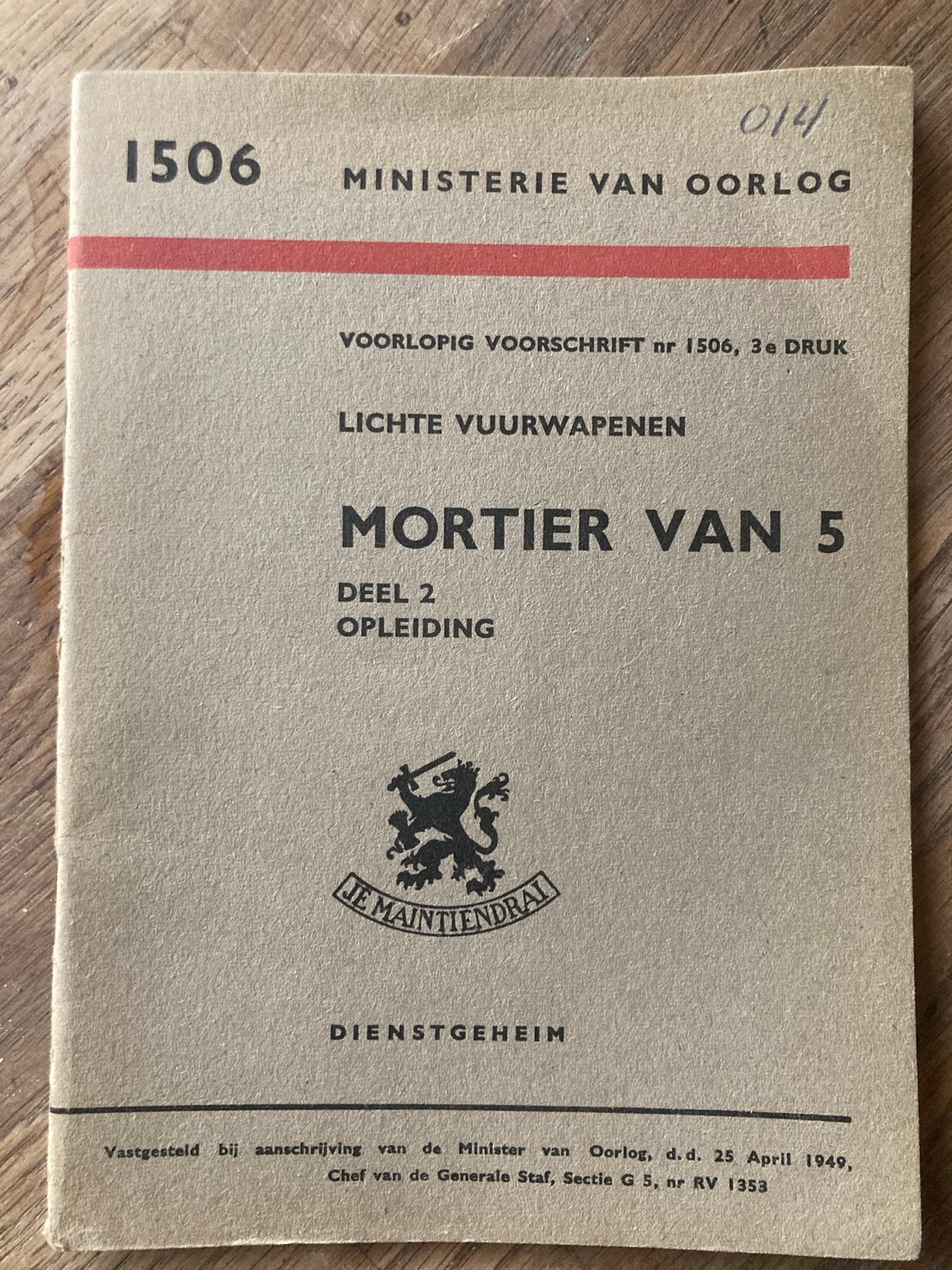 1949: Voorlopig voorschrift mortier van 5 (2" morta, Verzamelen, Ophalen of Verzenden