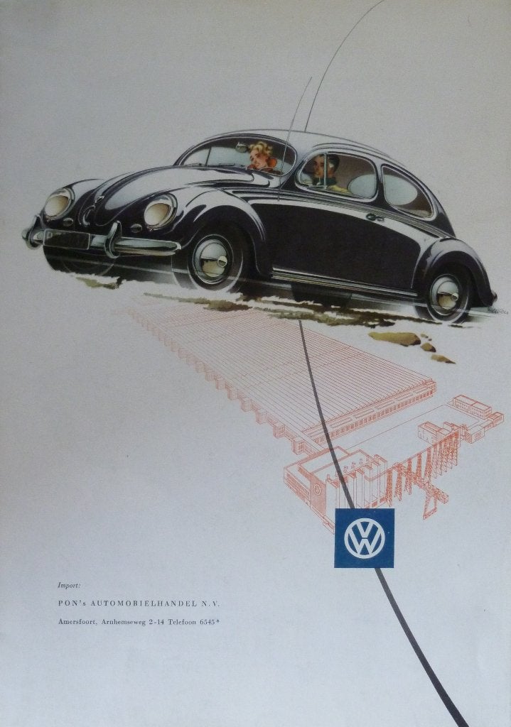 Folder VOLKSWAGEN 1955 Ovaal Kever Uitgave PON NV, Ophalen of Verzenden, Zo goed als nieuw, Volkswagen