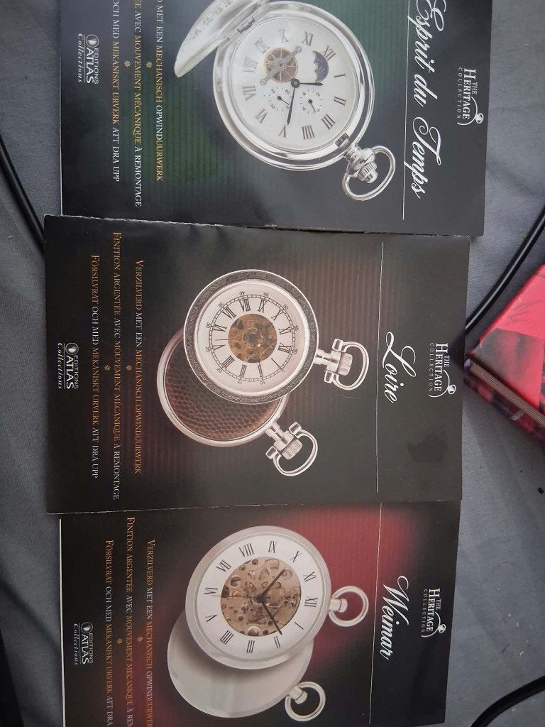 Set  3 Heritage Collection Zakhorloges Editions Atlas+ Doos, Overige merken, Zakhorloge, Staal, Met ketting