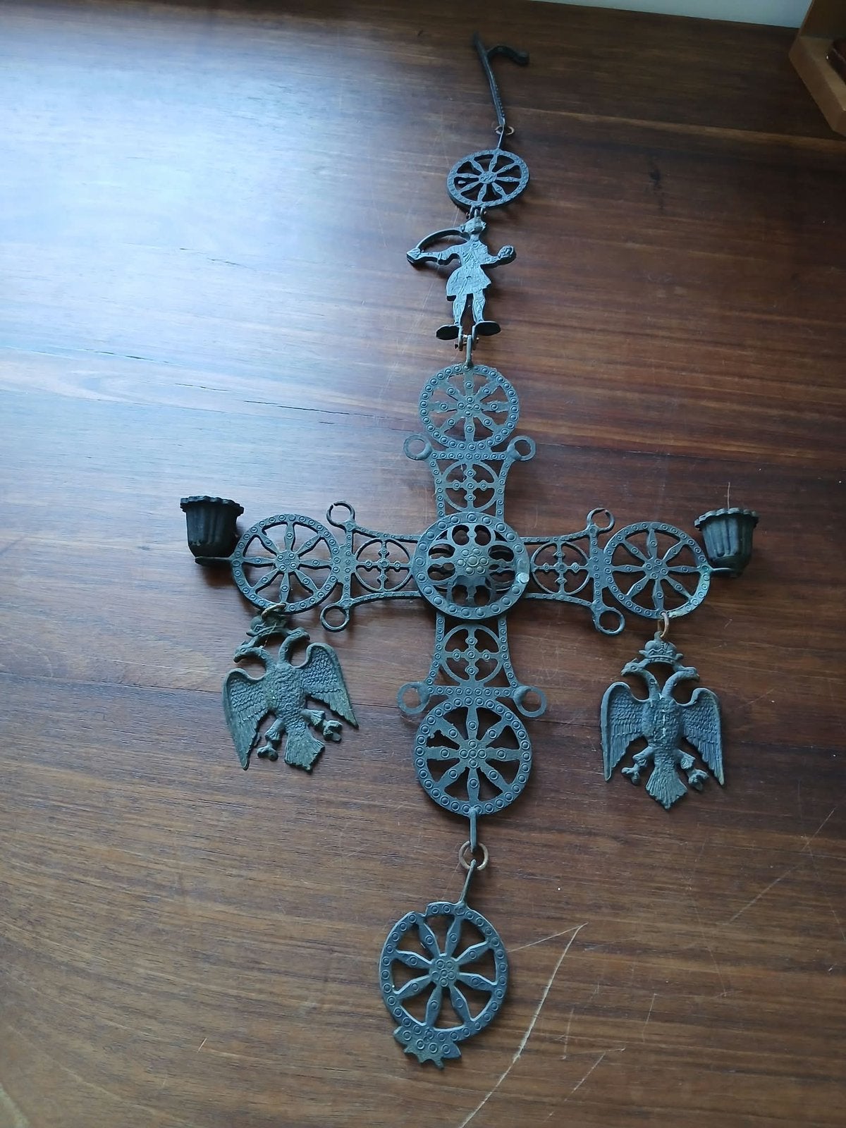 Vintage hangende bijzantijnse kruiskandelaar., Ophalen of Verzenden