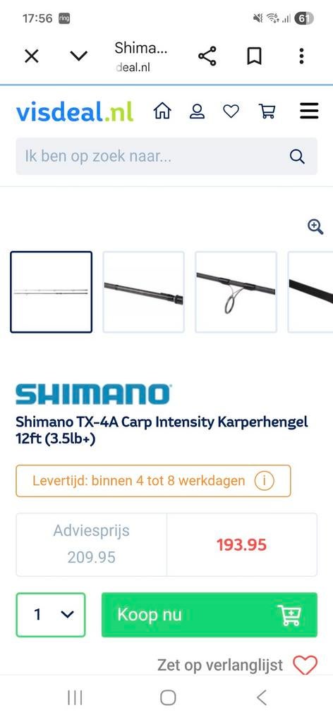 Shimano tx 4 12ft 3.5lb, Ophalen of Verzenden, Nieuw, Werphengel