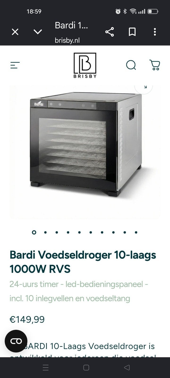 Bardi Voedseldroger 10-laags 1000W RVS, Ophalen of Verzenden, Zo goed als nieuw
