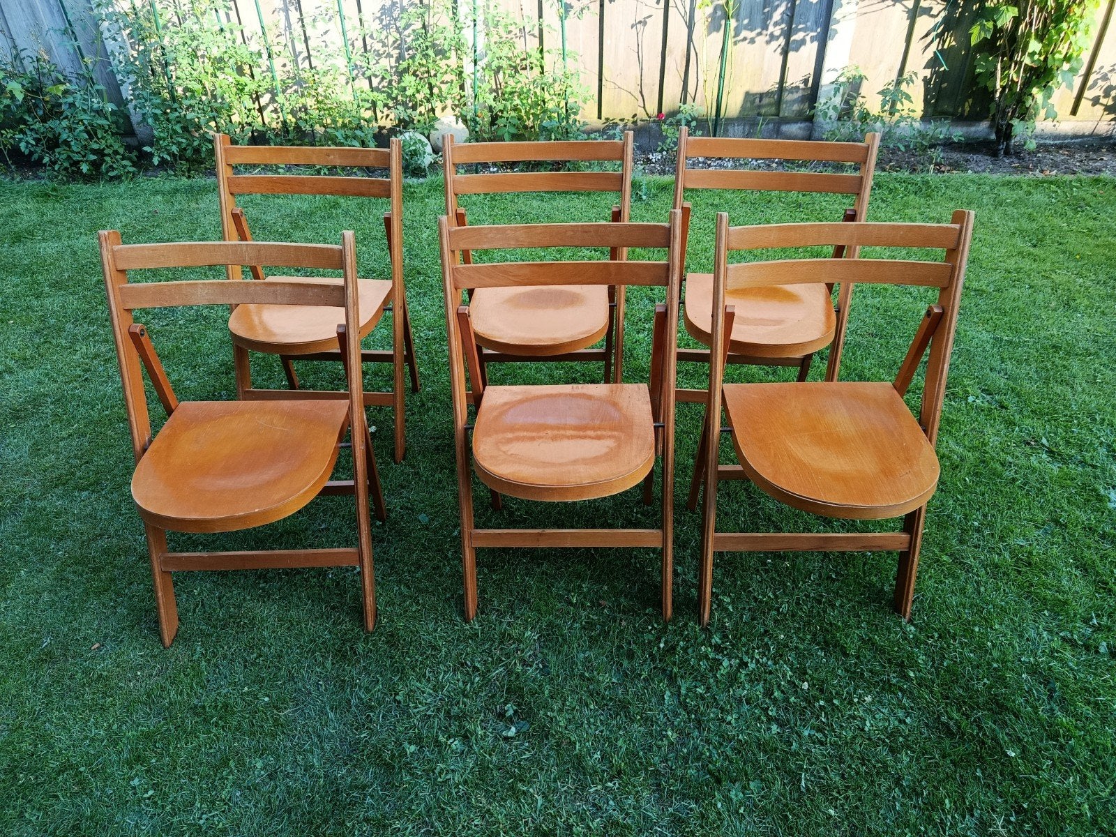 Set van 6 vintage houten klapstoelen, Antiek en Kunst, Ophalen of Verzenden