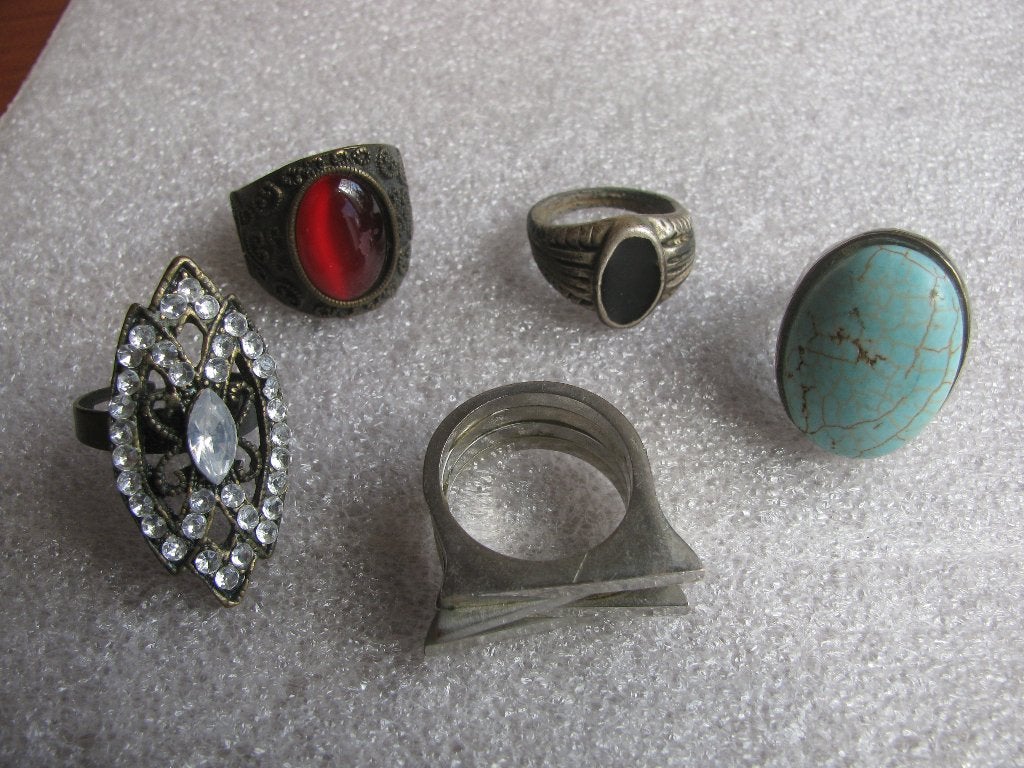 Set van 5 Vintage Ringen / Ring met Steentjes, Gebruikt, Overige kleuren, Verzenden, Kleiner dan 17
