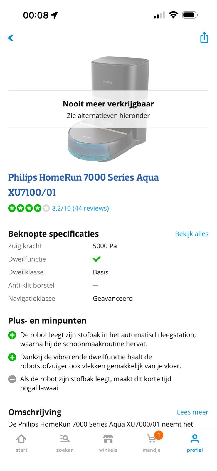 Philips HomeRun 7000 Series Aqua XU7100/01 Robotstofzuiger, Ophalen, Philips, Automatisch legen, Zo goed als nieuw